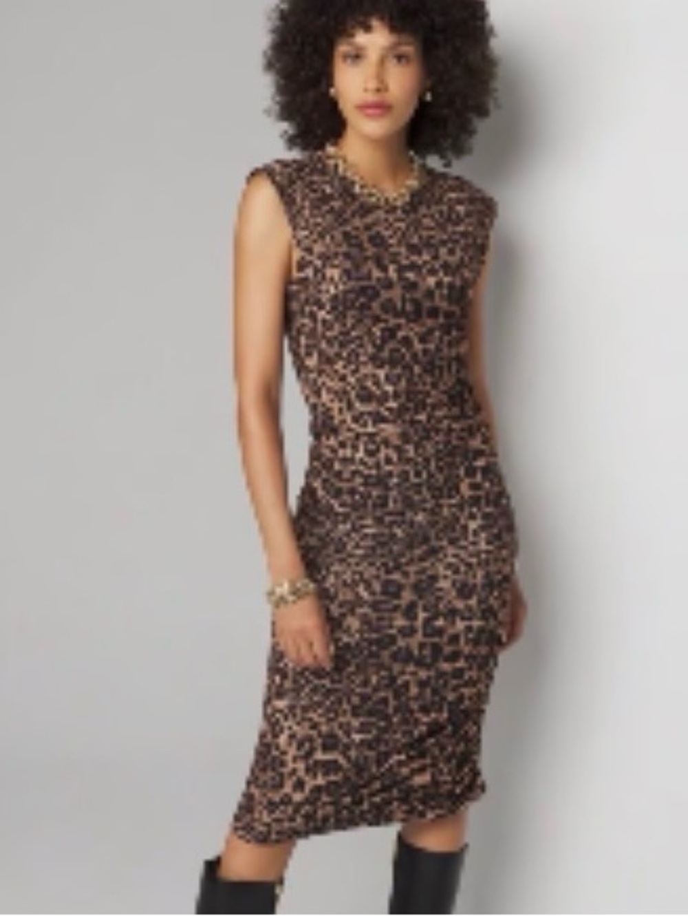 WHBM Sleeveless Leopard Print Midi Dress Cinched Side
